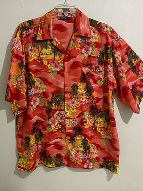 Men's REVUE Red Tropical Floral Print Short-Sleeve Hawaiian Shirt